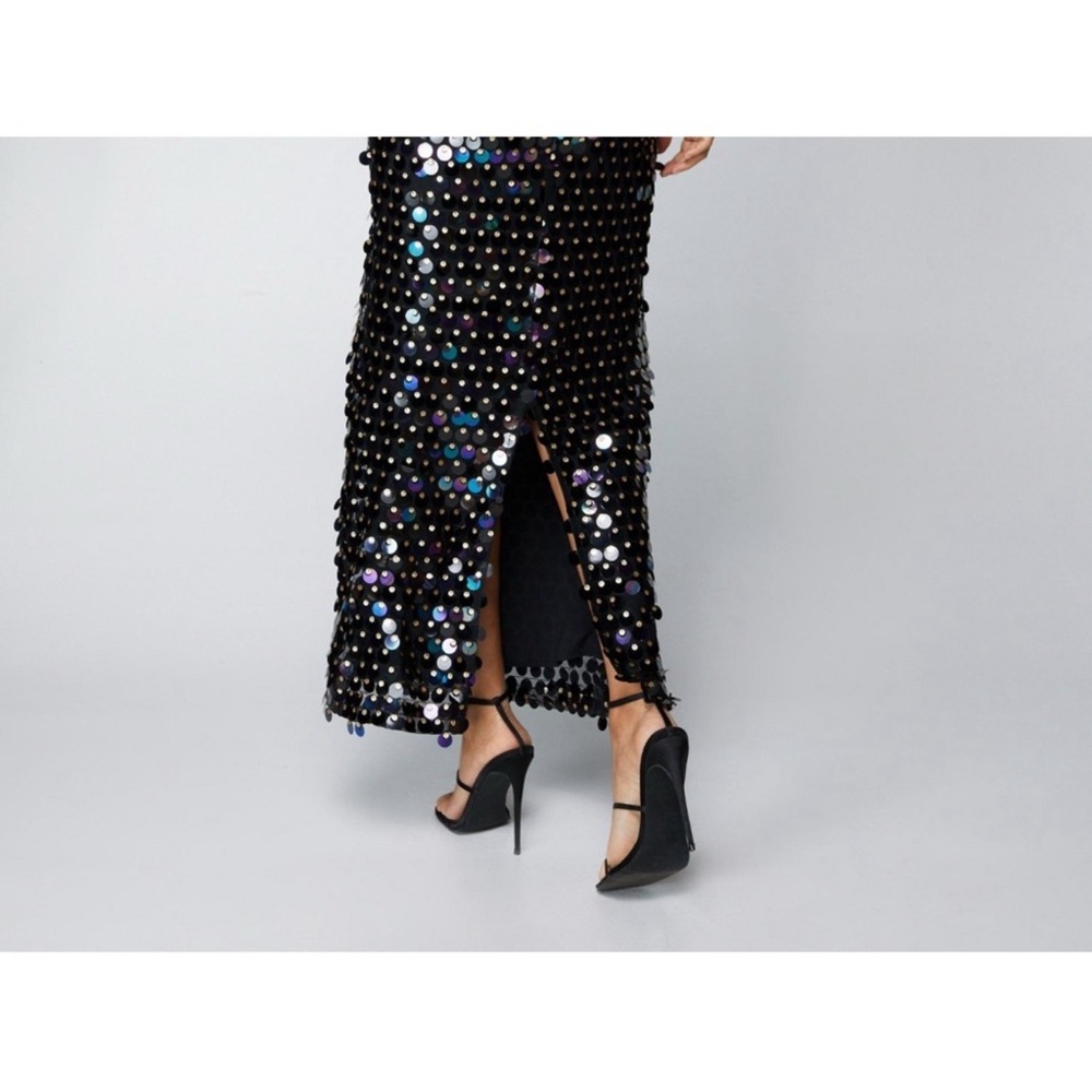 Nasty gal black sequin disc Black Sequin Pencil Skirt with Iridescent Discs